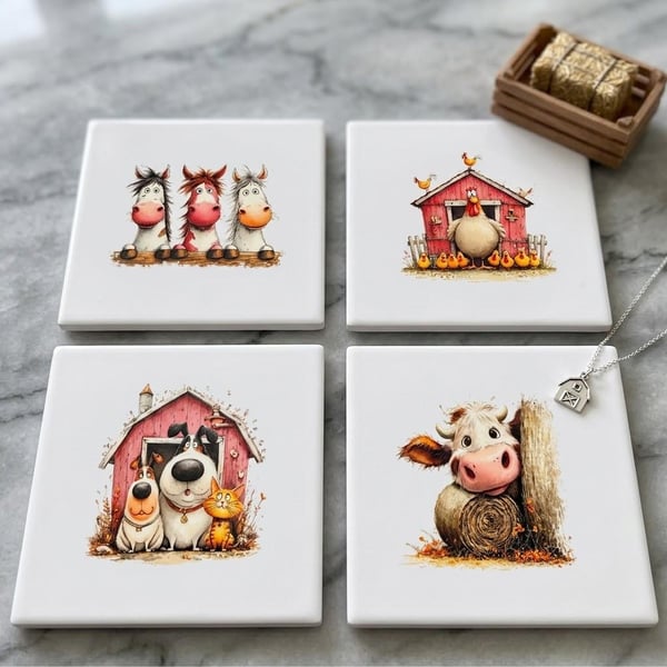 Down on the Farm Ceramic Coasters (Set of 4)