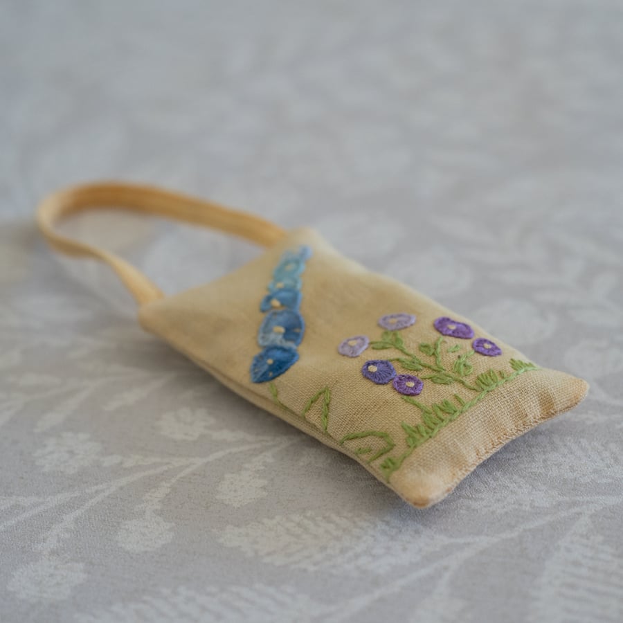 Vintage Linen Embroidered Yellow Hanging Lavender Bag