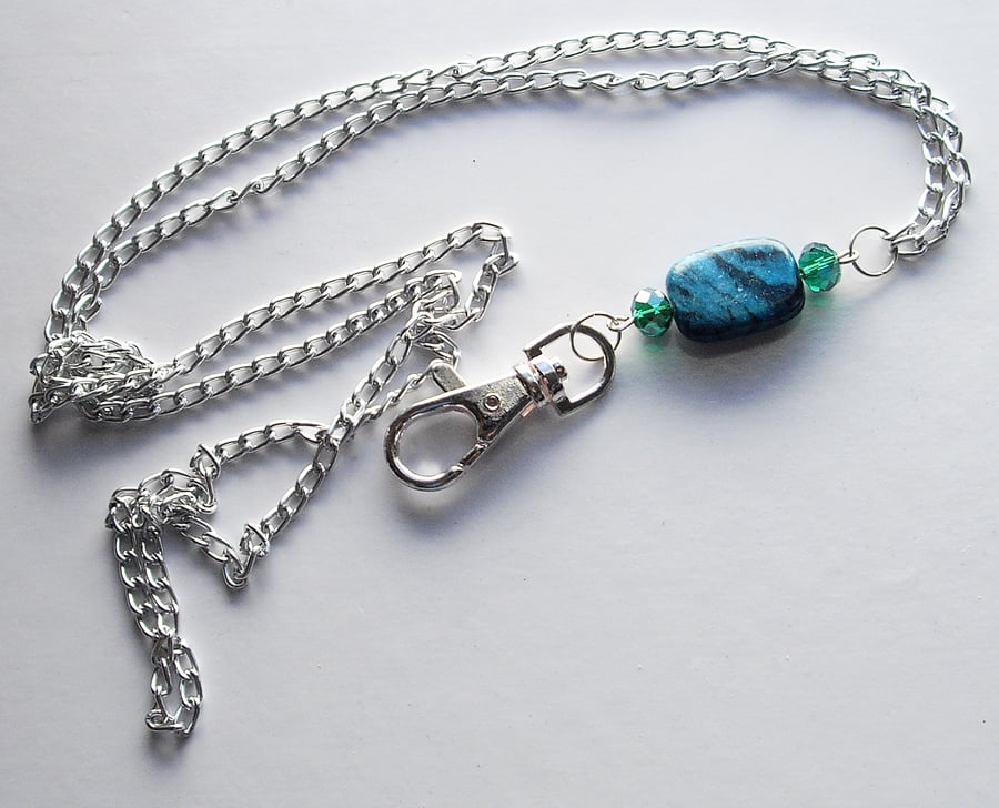 Silver Plated Chain and Turquoise Gemstone Bead Lanyard - UK Free Post