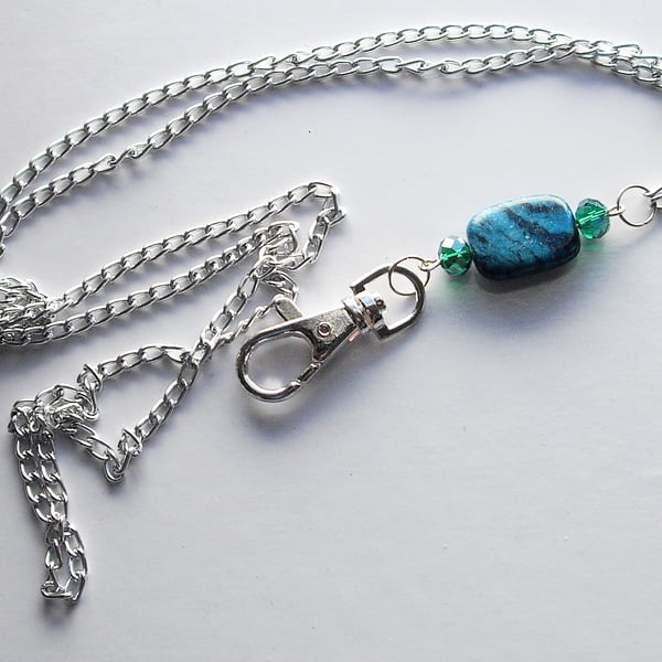 Silver Plated Chain and Turquoise Gemstone Bead Lanyard - UK Free Post