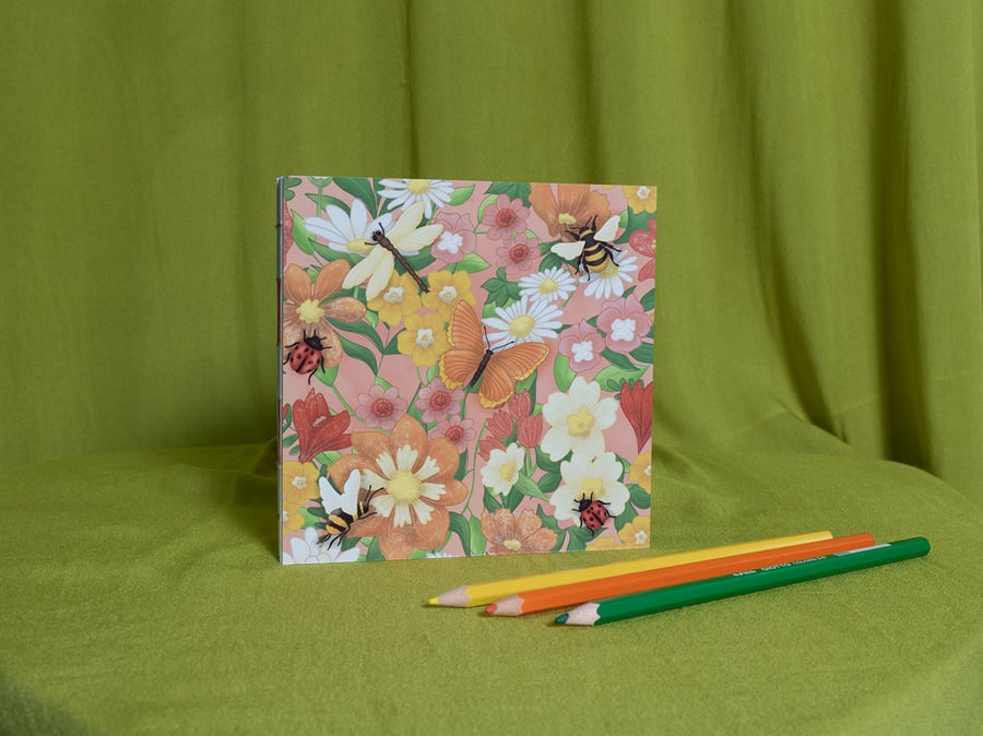 Square Hardcover Sketchbook with Spring Meadow Design
