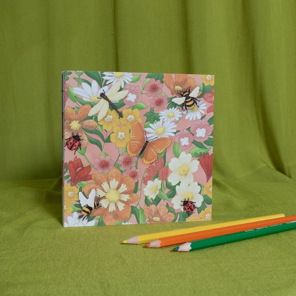 Square Hardcover Sketchbook with Spring Meadow Design