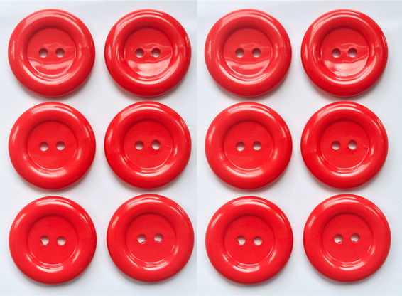 12 Red 23mm Clown-Style Buttons, Ring Edge, Dish, Glossy Finish