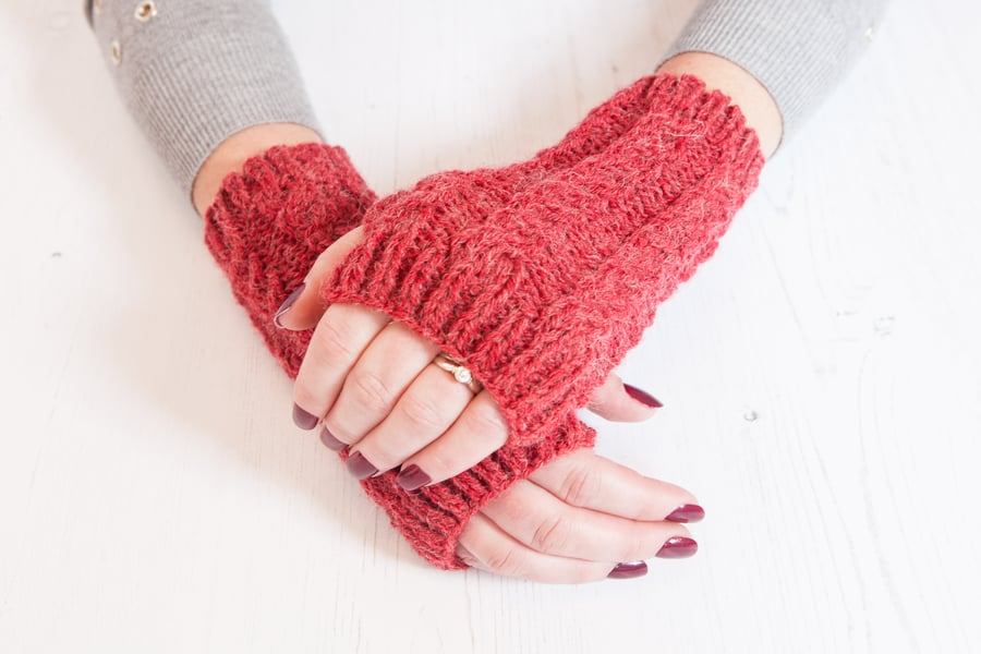 Red fingerless gloves - Hand warmers - Fingerless mittens - Knitted gloves