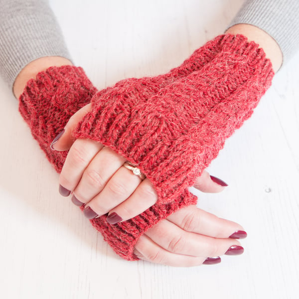 Red fingerless gloves - Hand warmers - Fingerless mittens - Knitted gloves