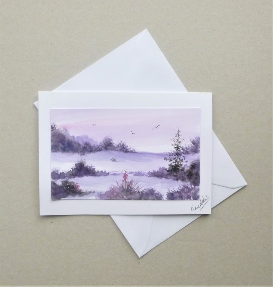 hand painted watercolour landscape blank card ( ref F787 G2 )