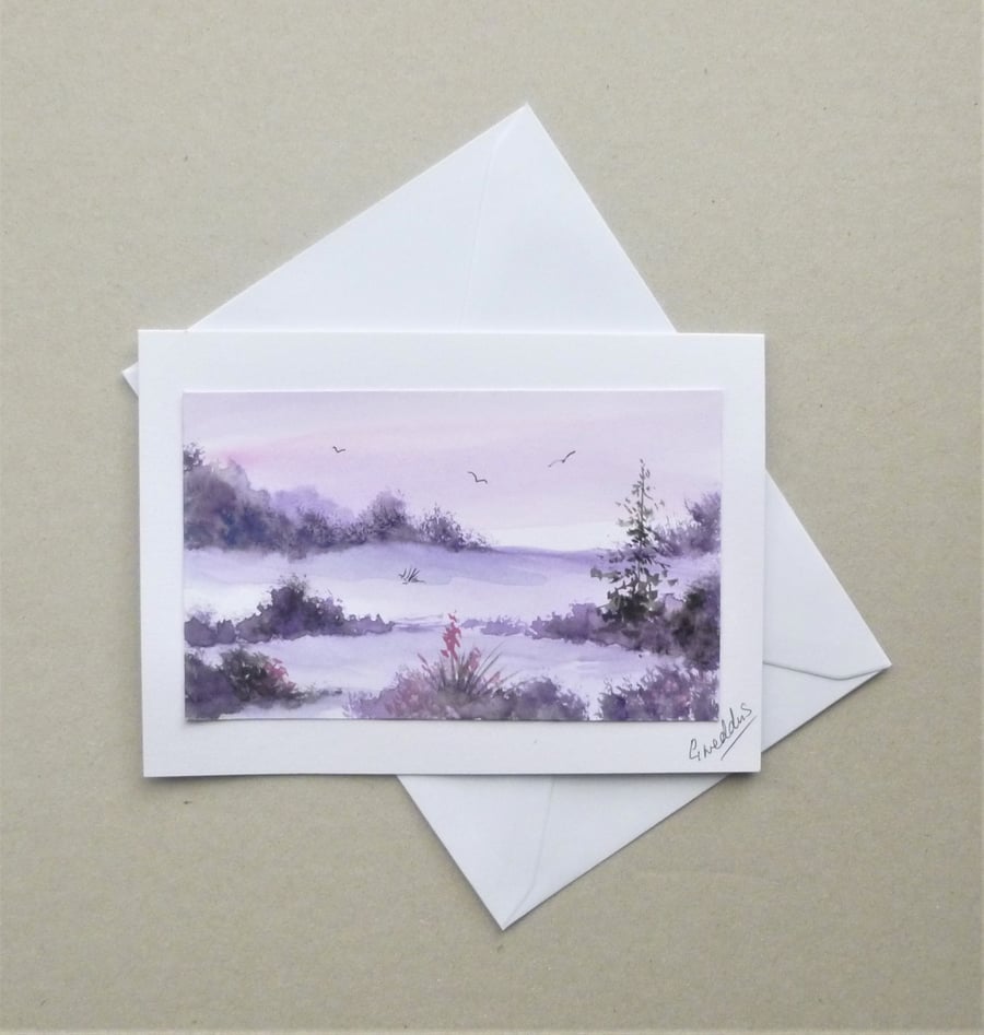 hand painted watercolour landscape blank card ( ref F787 G2 )