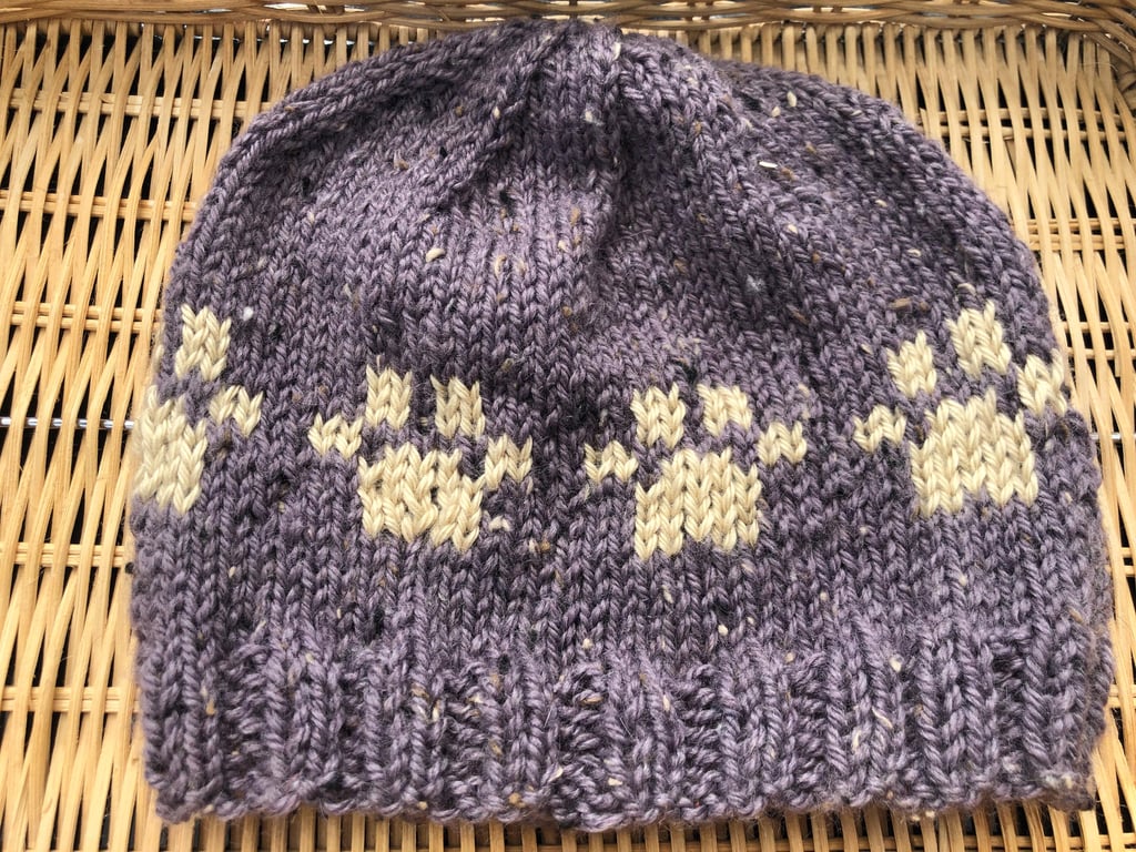 Hand knitted Paw Print beanie hat (money for cat rescue)