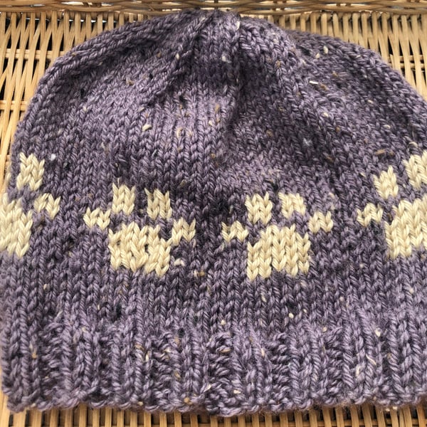 Hand knitted Paw Print beanie hat (money for cat rescue)