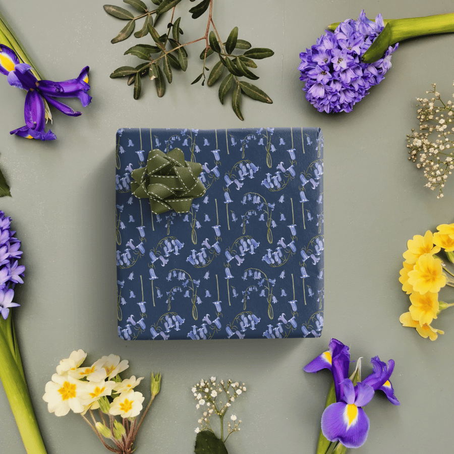 Bluebell Wrapping Paper, Bluebell Gift Wrap, Spring Wrapping Paper