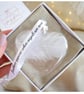 White Feather Memorial Bauble, Heart Glass Christmas Ornament, Remembrance Keeps