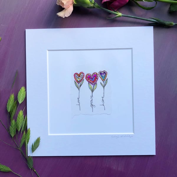 'Love Grows Here' 8" x 8" Mounted Print