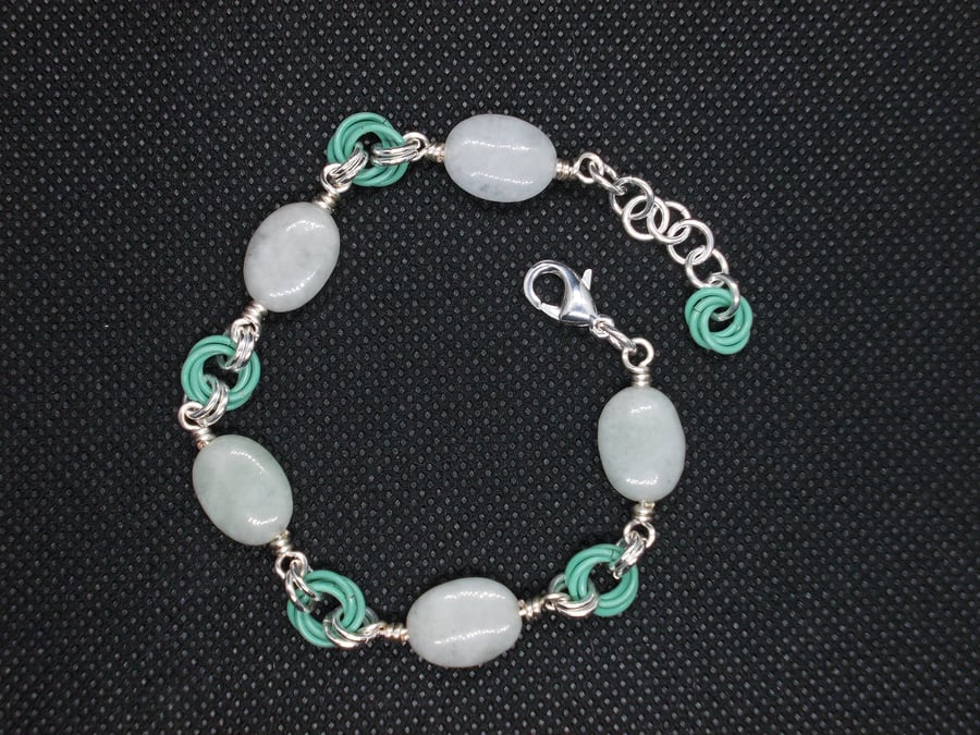 Jadeite oval and chainmaille bracelet