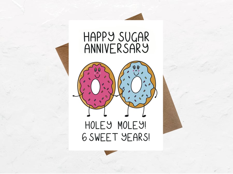 6th sugar wedding anniversary card for husband or wife 