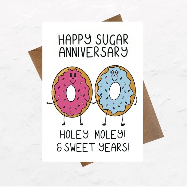 6th sugar wedding anniversary card for husband or wife 