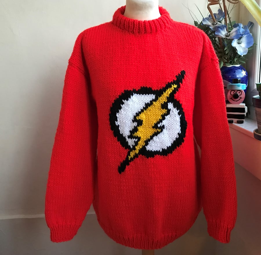 Flash Superhero Hand knitted Sweater For Grown Ups