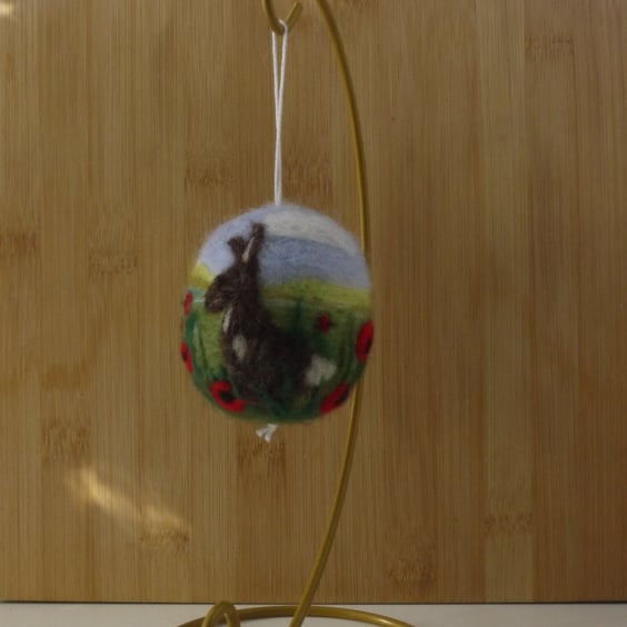 Needle felted handmade Hare and Poppy ornament