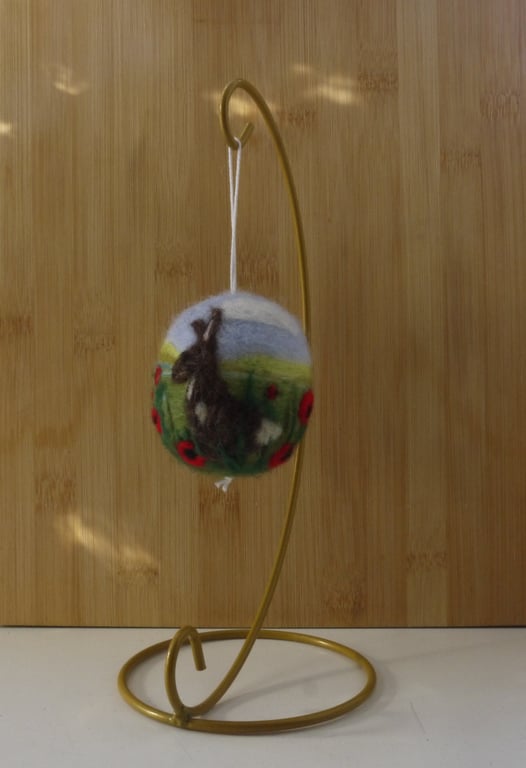 Needle felted handmade Hare and Poppy ornament