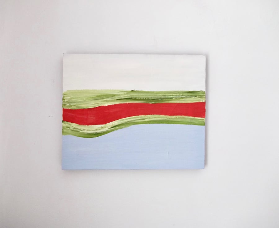 Bright Abstract Original Oil Painting, Orange, Sky Blue,Green and White Canvas