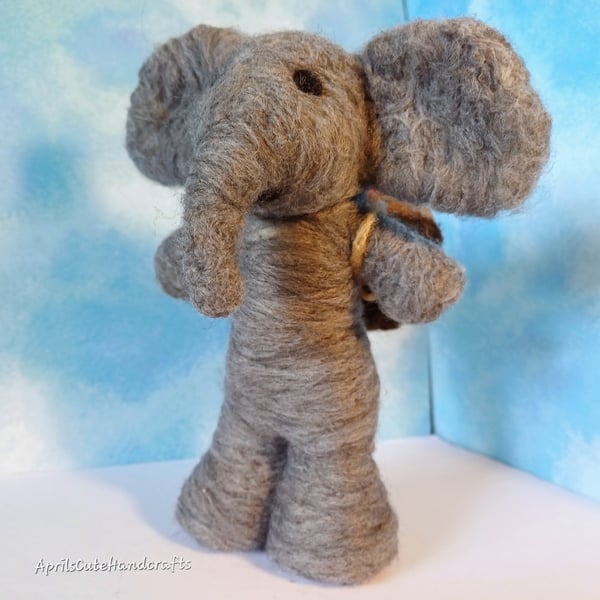 Handmade Needle Felted Elephant - Soft Wool Felt Mini Animal, Cute Pet Gift