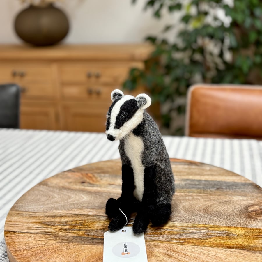 Needle felt handmade sitting badger