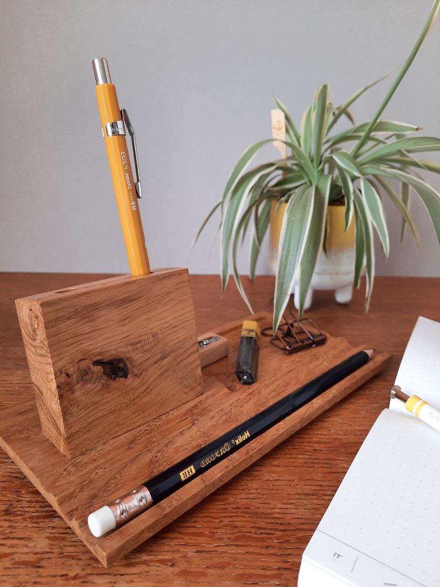 RH Gildridge Solid Oak Desk Organiser - Pen Phone Tray (Tray on the Right)