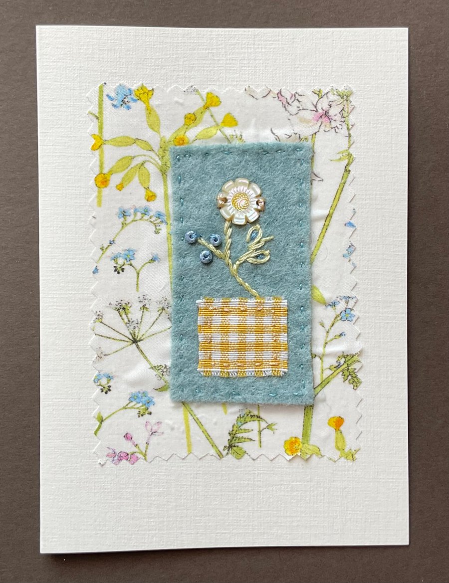 Hand Embroidered flower card.