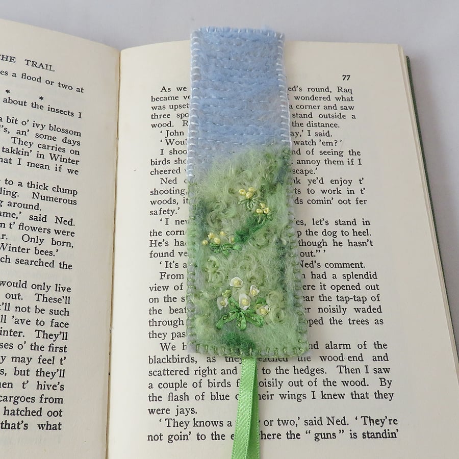 Bookmark - Spring meadow - felted and embroidered