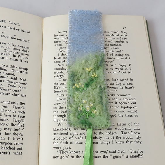 Bookmark - Spring meadow - felted and embroidered