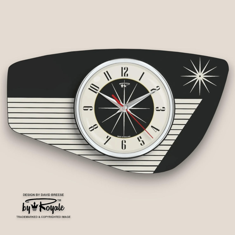 Mid Century Modern Royalexe™ Laminate Clock By Royale - Radio Grill in Jet Black