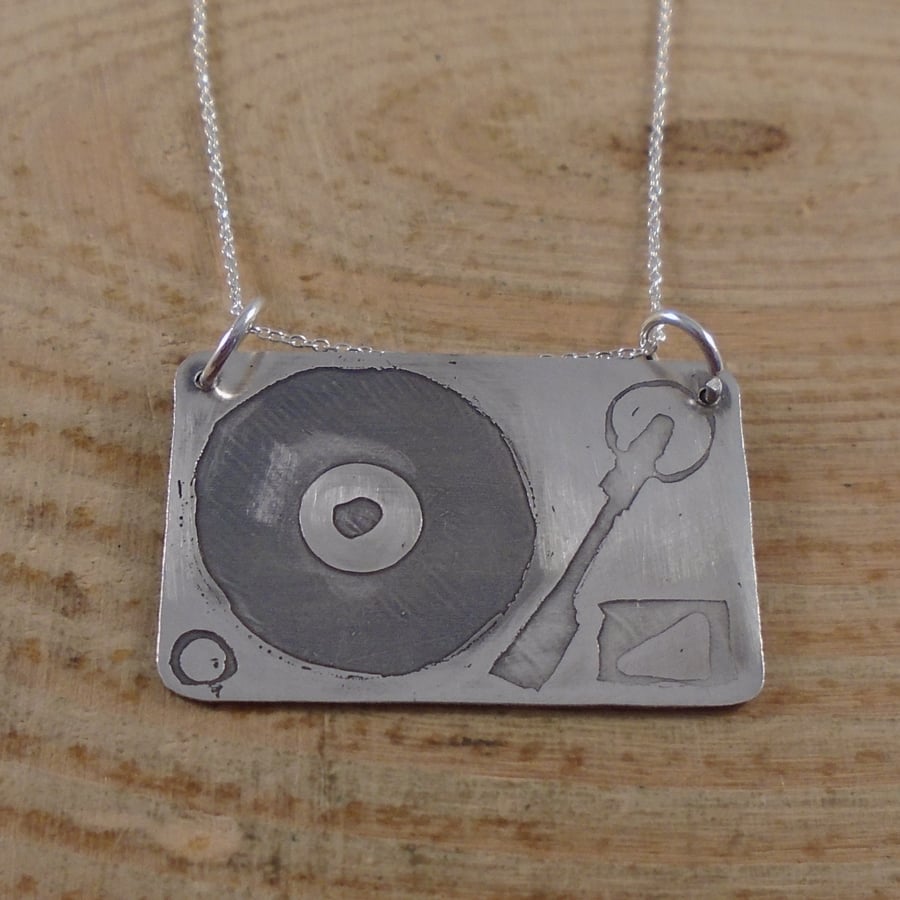 Sterling Silver Record Player Necklace