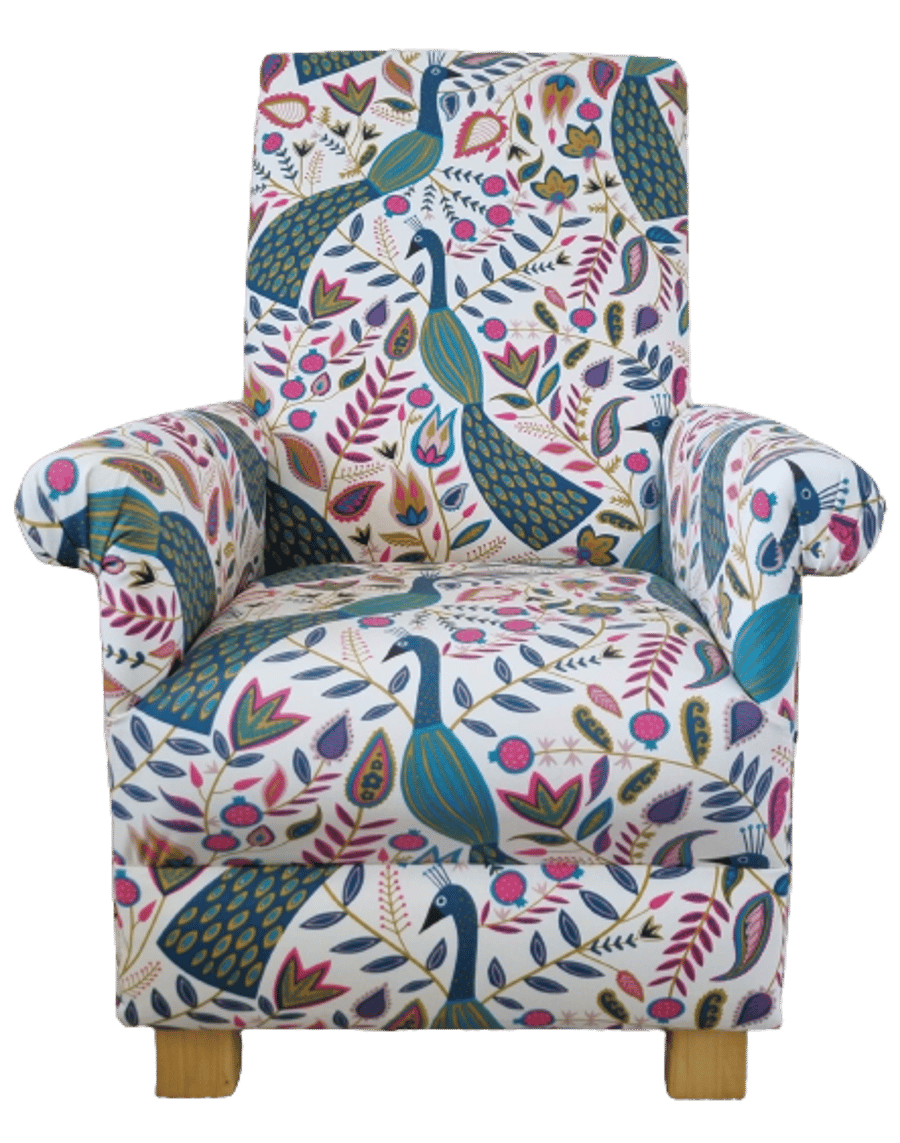 Teal Peacocks Armchair Adult Chair Fryetts Floral Accent Statement Bedroom Small