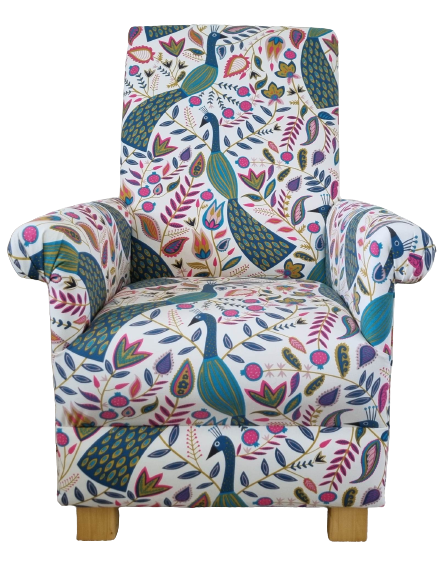 Teal Peacocks Armchair Adult Chair Fryetts Floral Accent Statement Bedroom Small