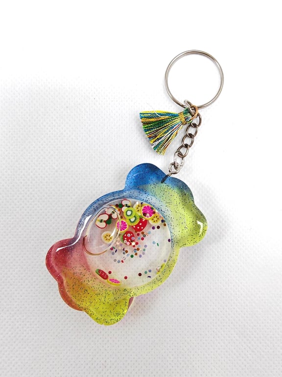 Rainbow Candy Resin Keyring: Handmade Kawaii Shaker Charm