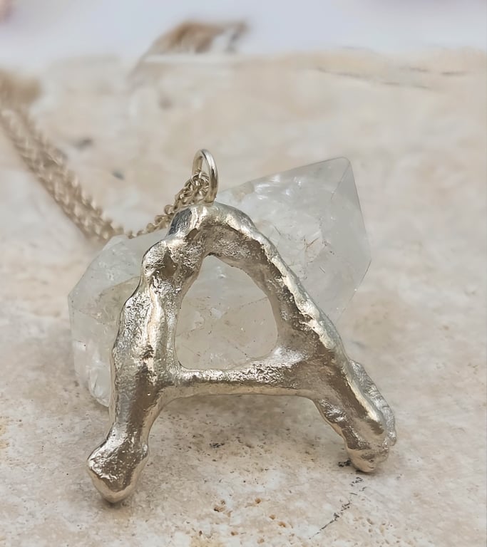 Molten Silver Letter A Pendant – Organic Initial Necklace on Silver Chain