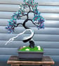 Blue Wire Bonsai Tree Sculpture, Handmade Fantasy Tree Art