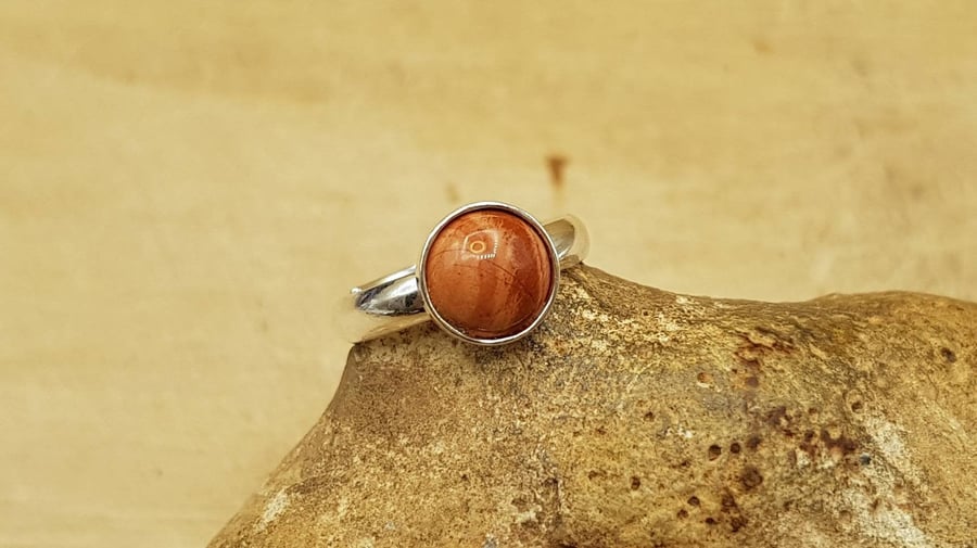 Minimalist Red brown jasper ring. Adjustable 925 sterling silver rings for women
