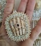 Three Paths – Beige Sea Shell Amulet with Cream Beads and Soutache
