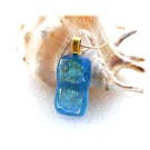 Turquoise Dichroic Glass Pendant 133 Florentine Sparkle with gold plated chain