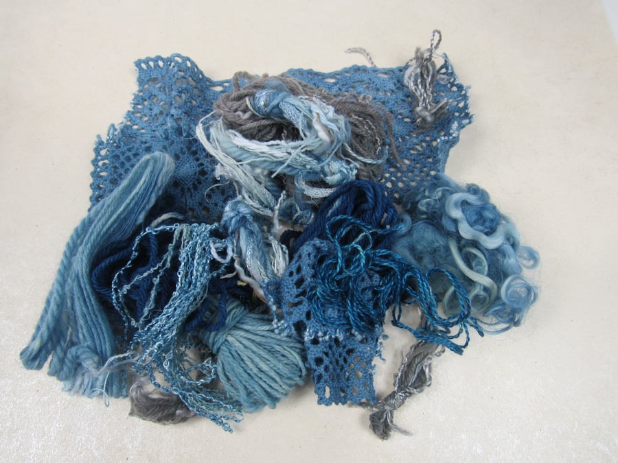 Blue Natural Dye Fibre Scrap Pack