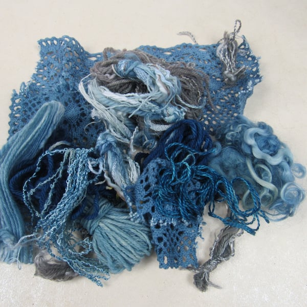 Blue Natural Dye Fibre Scrap Pack