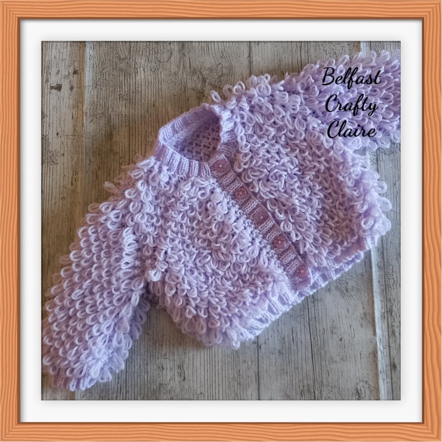 MADE TO ORDER - Hand Knitted Baby - LOOPY Style - Cardigan - Coat - LILAC