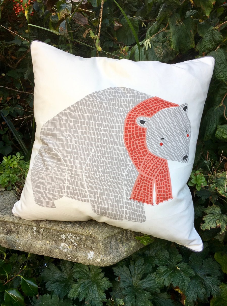 Polar Bear cushion. Festive scatter pillow. Free UK P&P. North Pole..