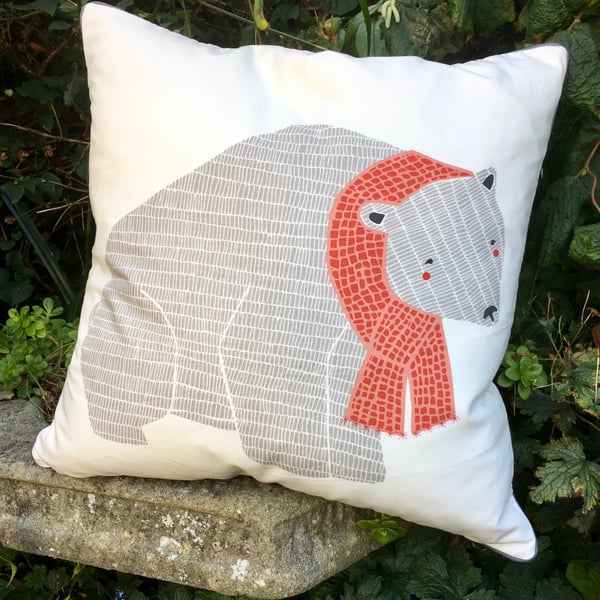 Polar Bear cushion. Festive scatter pillow. Free UK P&P. North Pole..