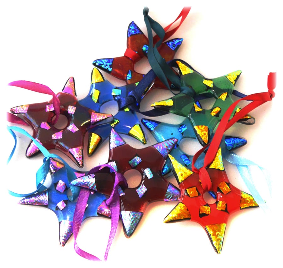 SOLD Star Fused Glass Hanging Decoration 8cm Dichroic decoration