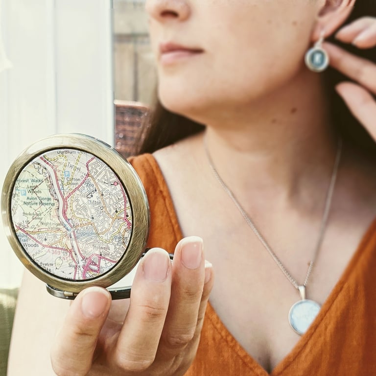 Compact Mirror Personalized with Custom Map Location