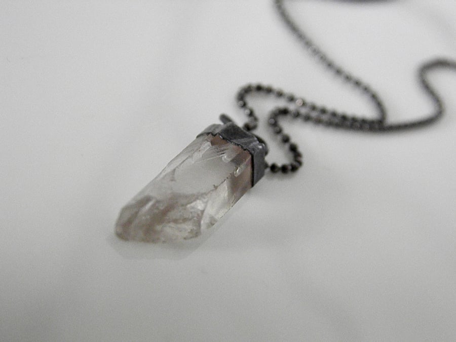 Quartz Crystal Necklace Sterling Silver Ball Chain