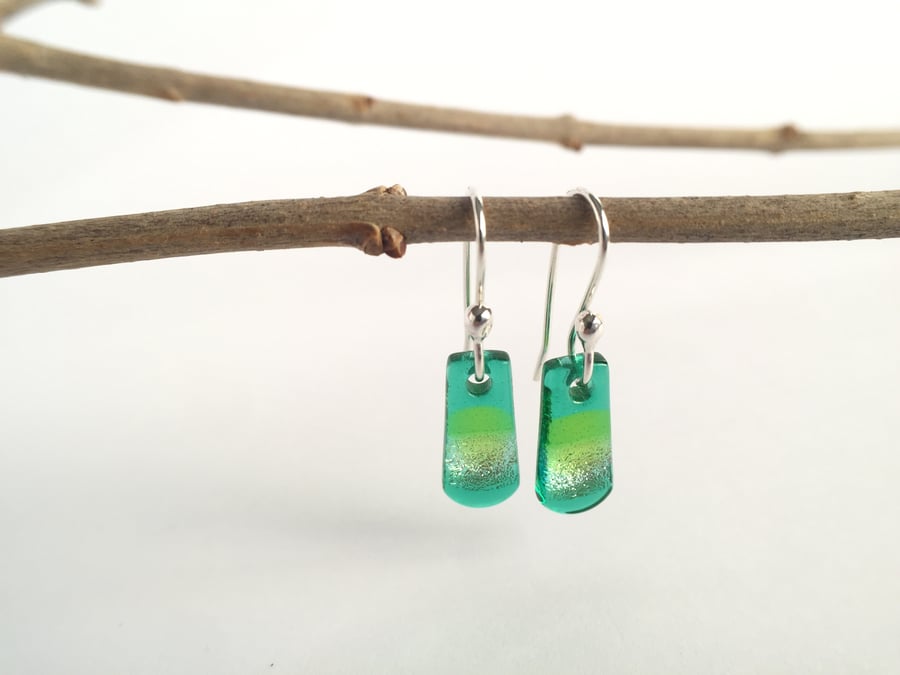 Green fused glass earrings 