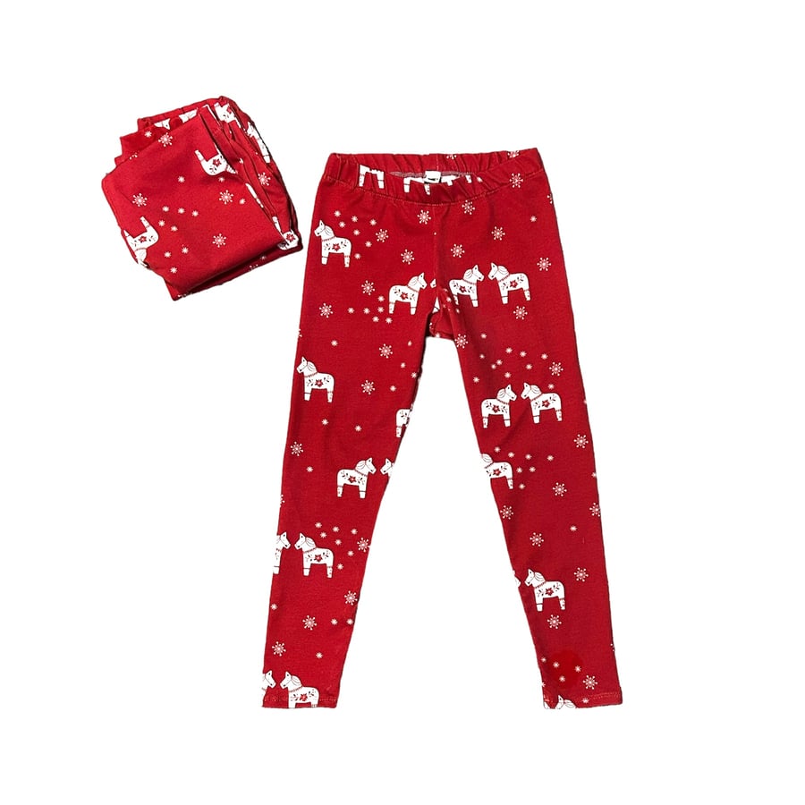 Red Scandi style leggings - 4, 6, 8 & 10 years