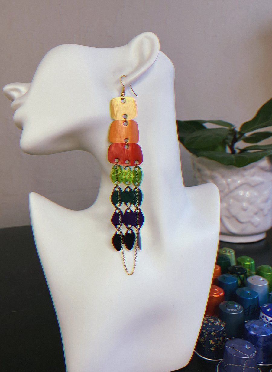 Rainbow Upcycled Nespresso Pod Earrings 